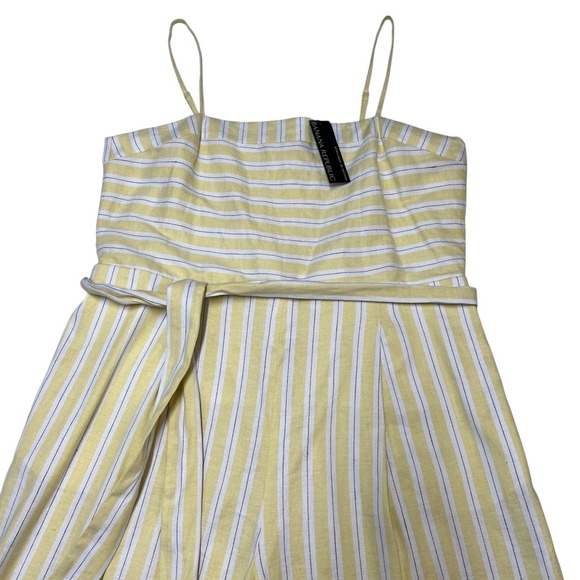 Banana Republic Jumpsuit Yellow Striped Linen Blend Wide Leg Cropped Size 14 - Picture 2 of 13
